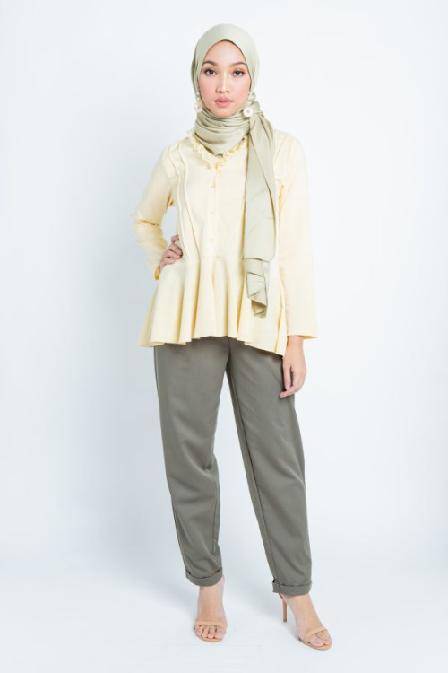 Yellow Striped Peplum Blouse