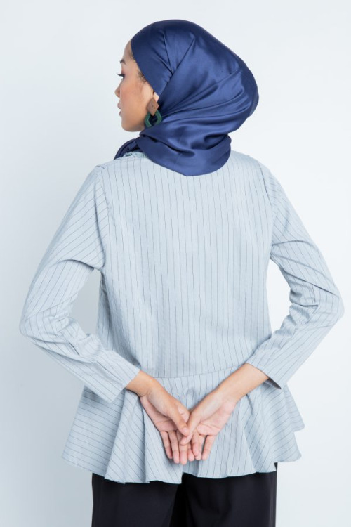 Grey Striped Peplum Blouse