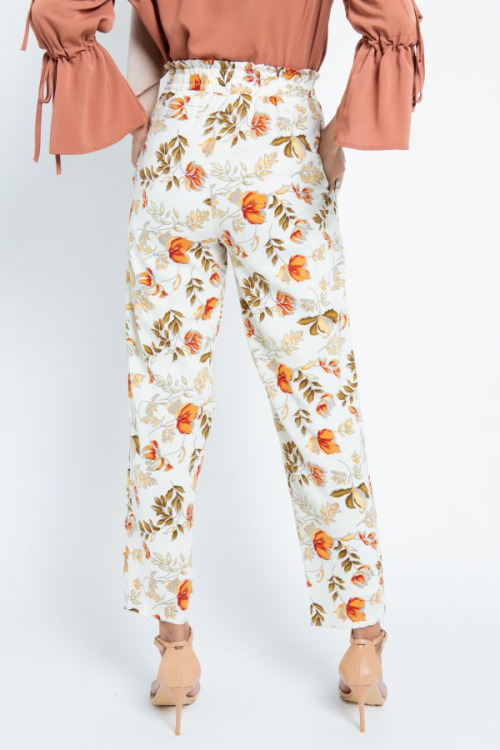 Beige Blossom Printed Pants