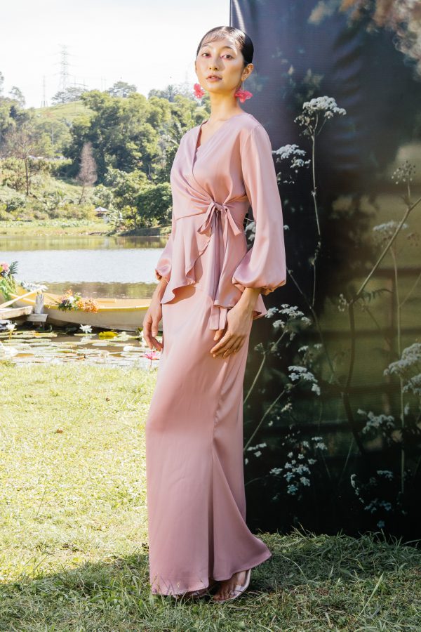 Pink Aiko Kimono Wrap Satin Set MC Vogue Malaysia