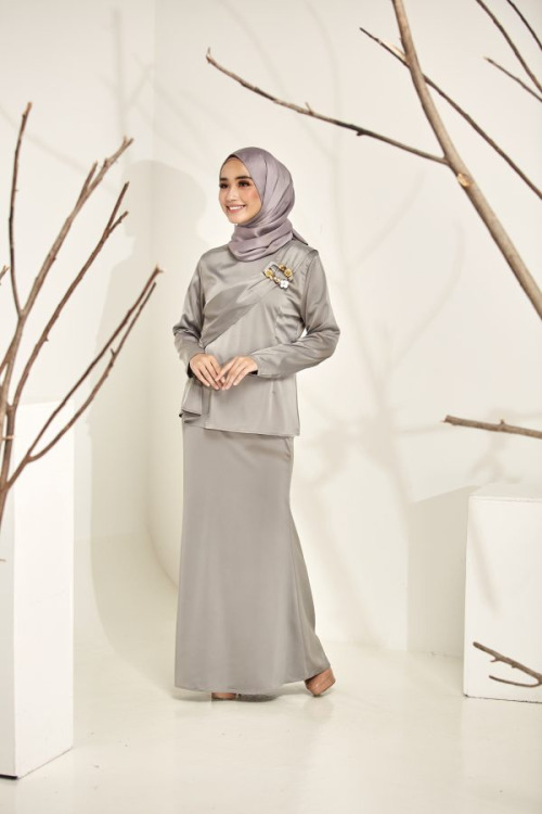Grey Fateema Satin Kurung