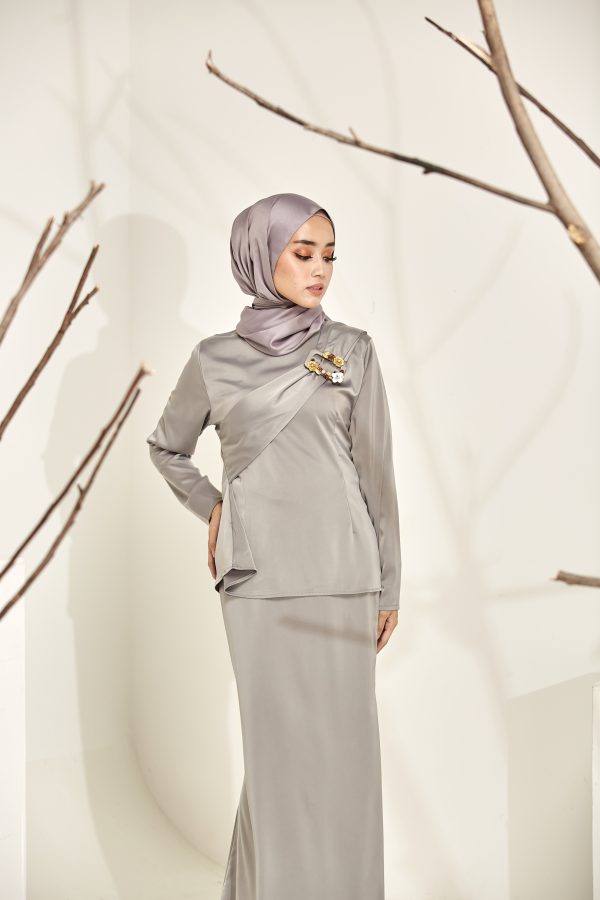 Grey Fateema Satin Kurung