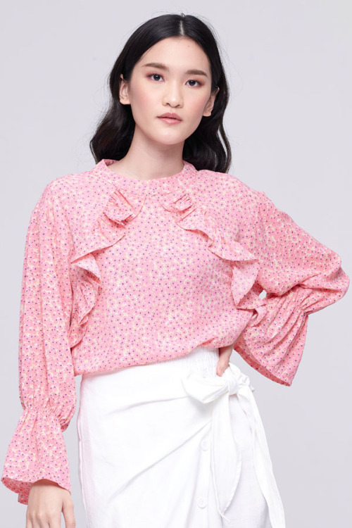 Pink Floral Ruffle Top