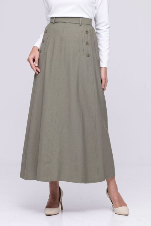 Green Button Cotton Skirt