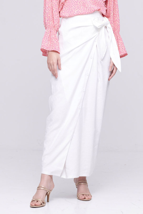 White Side Tie Cotton Skirt