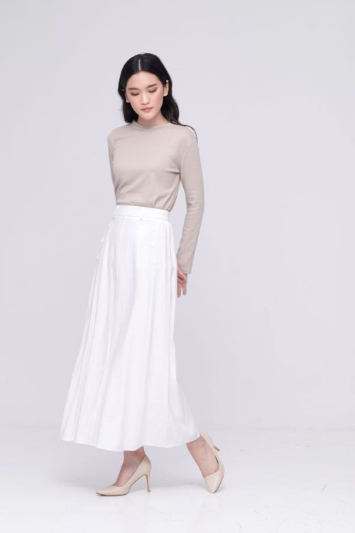 White Button Cotton Skirt