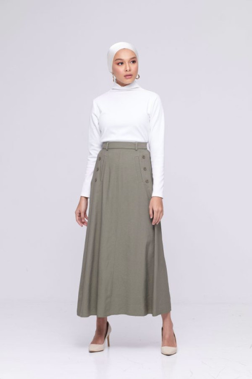 Green Button Cotton Skirt