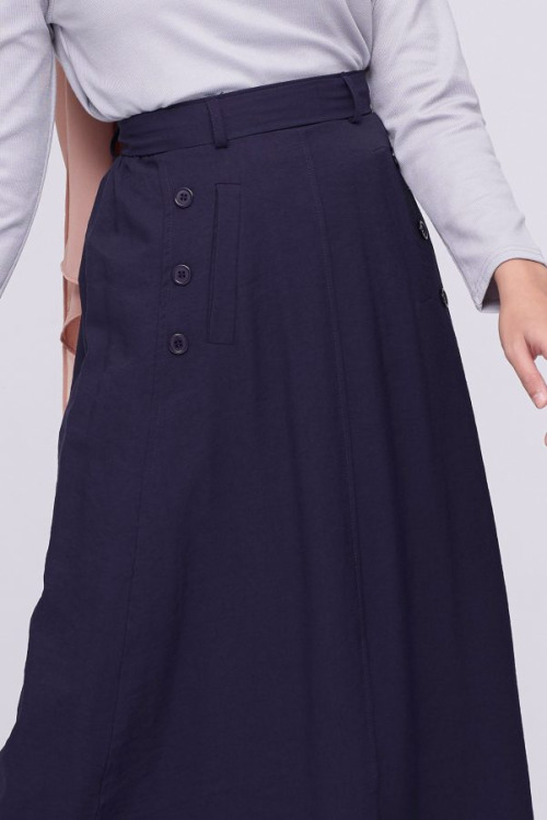 Navy Blue Button Cotton Skirt