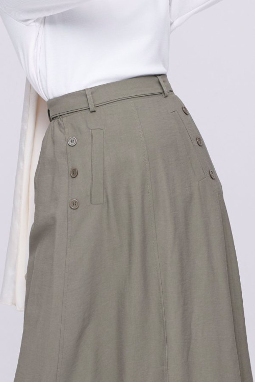 Green Button Cotton Skirt