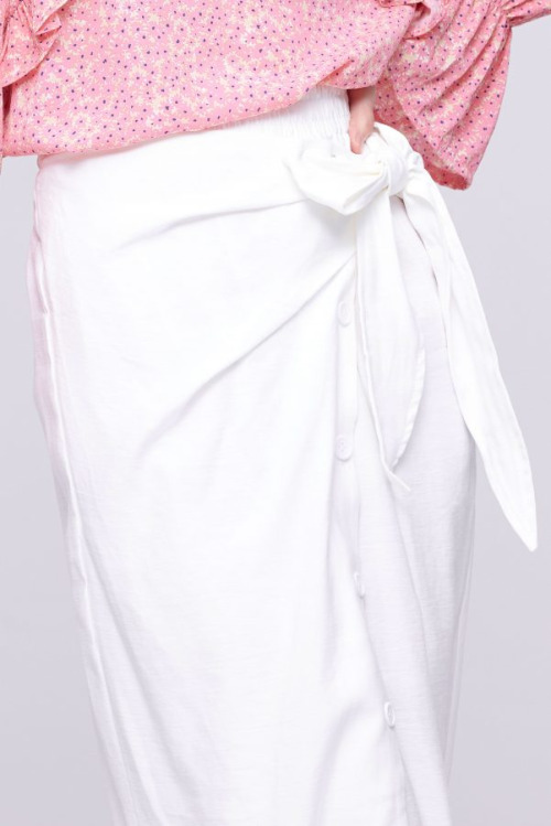 White Side Tie Cotton Skirt