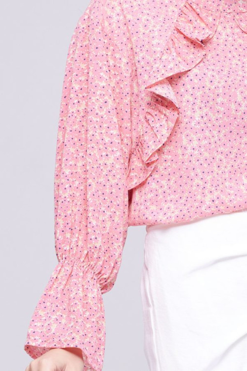 Pink Floral Ruffle Top