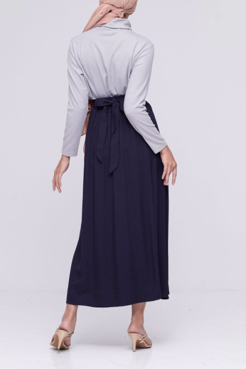 Navy Blue Button Cotton Skirt