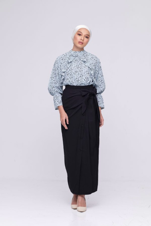 Blue Floral Ruffle Top