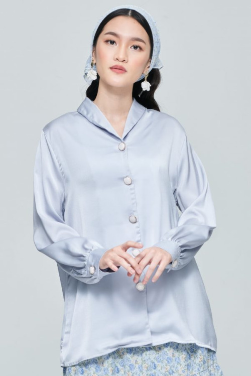Blue Satin Basic Blouse