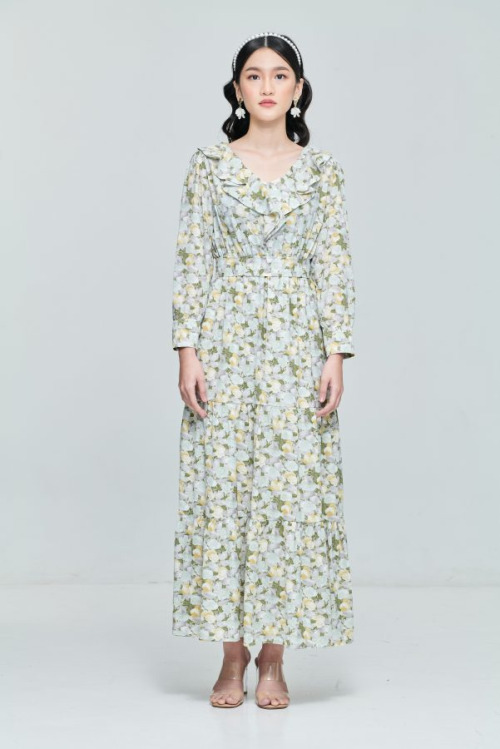 Green Ruffle Collar Dress