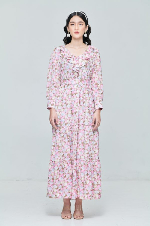 Pink Ruffle Collar Dress