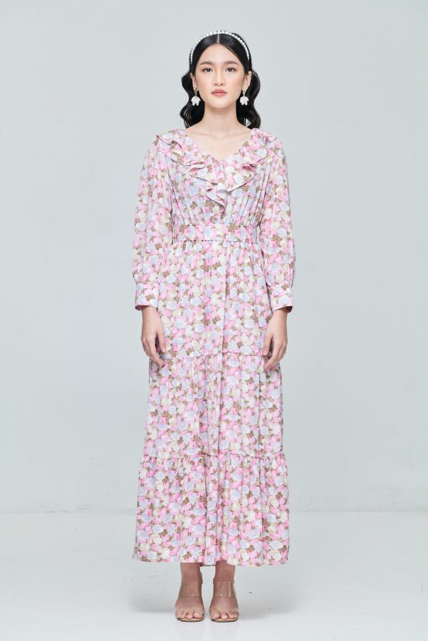 Pink Ruffle Collar Dress