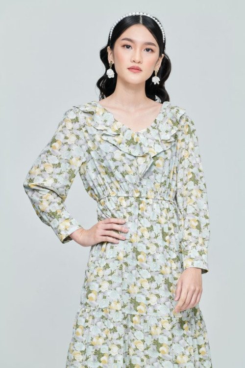 Green Ruffle Collar Dress
