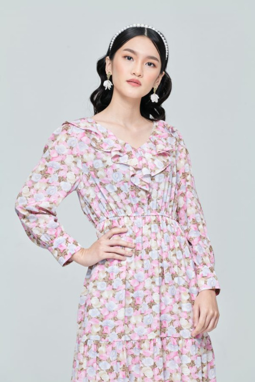 Pink Ruffle Collar Dress