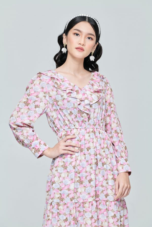Pink Ruffle Collar Dress