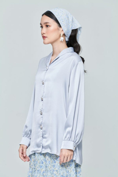 Blue Satin Basic Blouse
