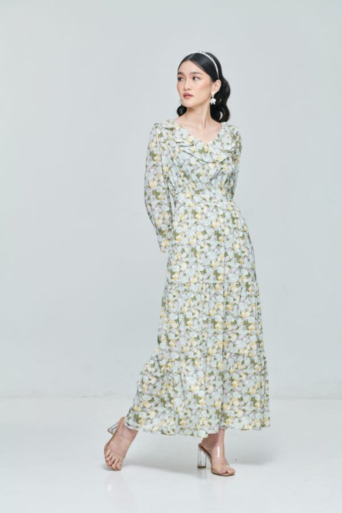 Green Ruffle Collar Dress