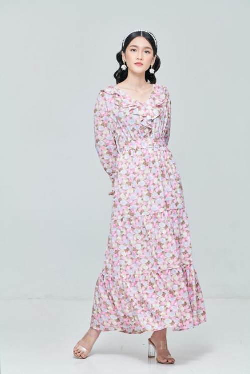 Pink Ruffle Collar Dress