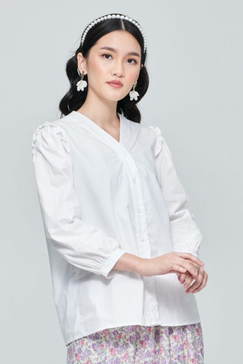 White Ruffle Puff Sleeve Top