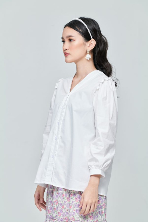White Ruffle Puff Sleeve Top