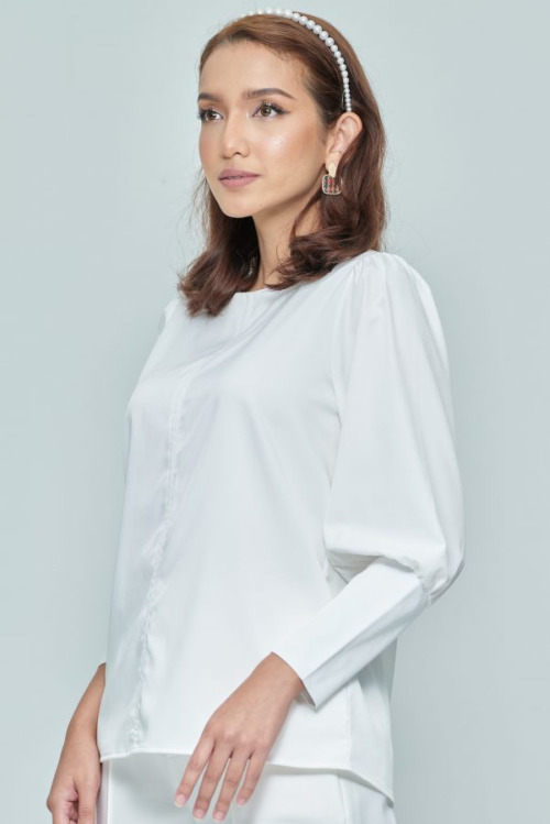 White Button Puff Sleeve Top