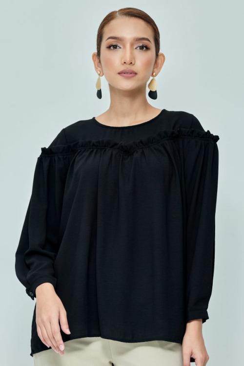 Black Ruffle Cuff Sleeve Top