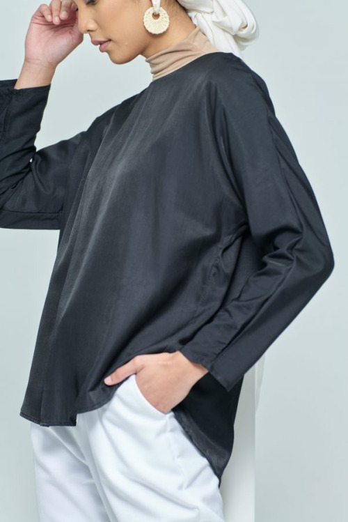 Black Basic Plain Loose Top