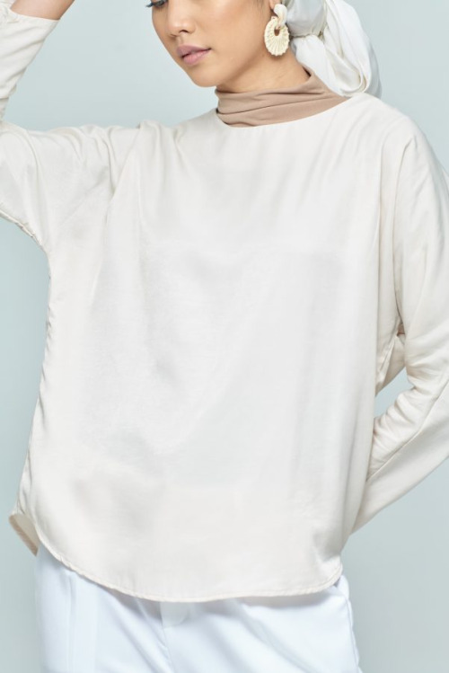 Cream Basic Plain Loose Top