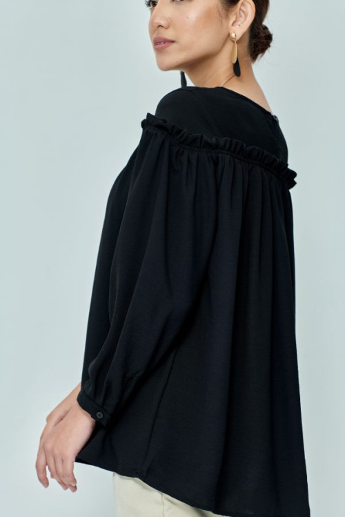 Black Ruffle Cuff Sleeve Top