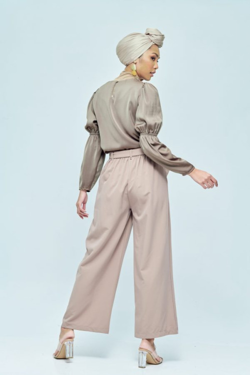 Beige Buckle Wide Pants