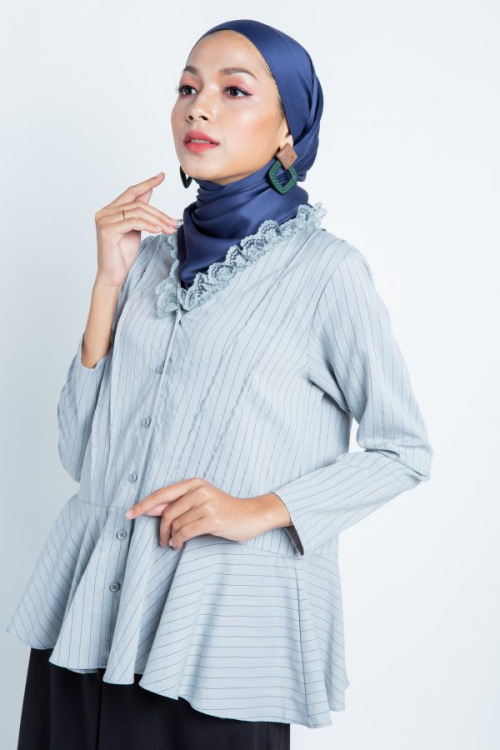 Grey Striped Peplum Blouse