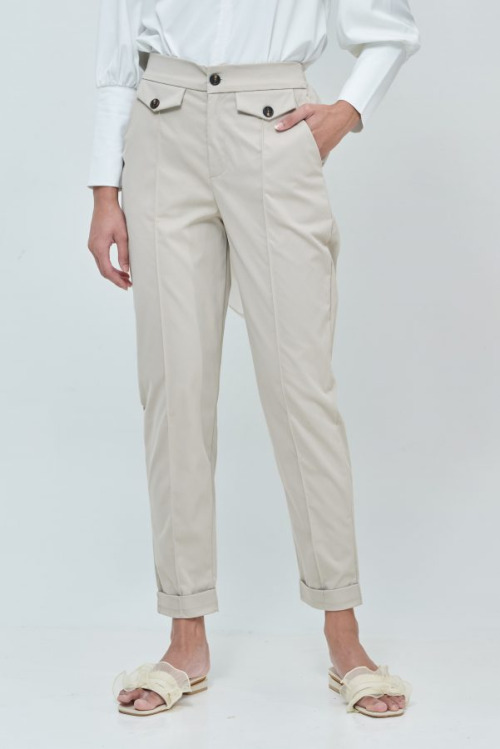 Daphne Light Beige Button Straight Pants