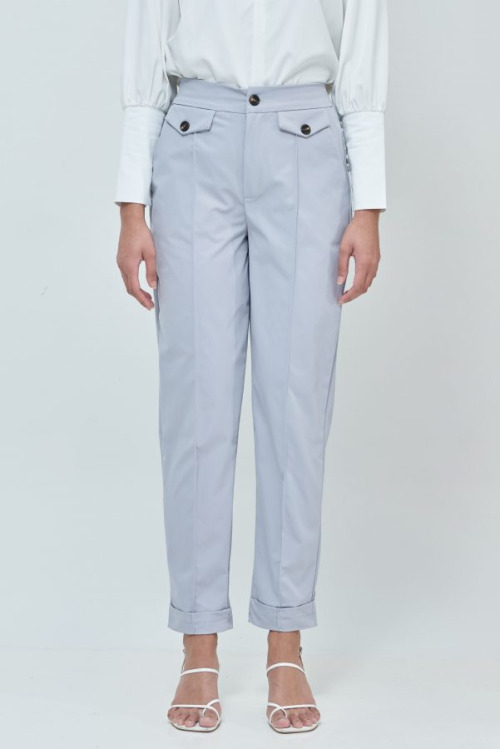 Daphne Light Grey Button Straight Pants