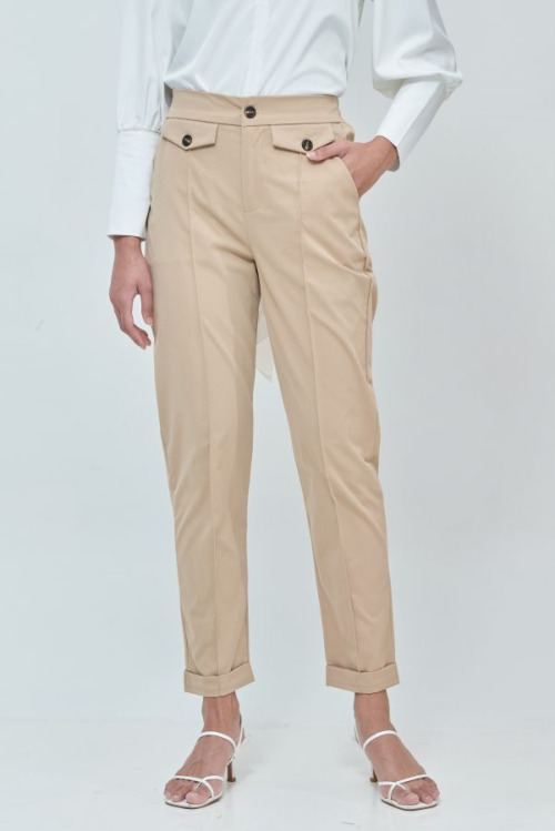 Daphne Beige Button Straight Pants
