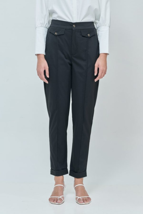 Daphne Black Button Straight Pants