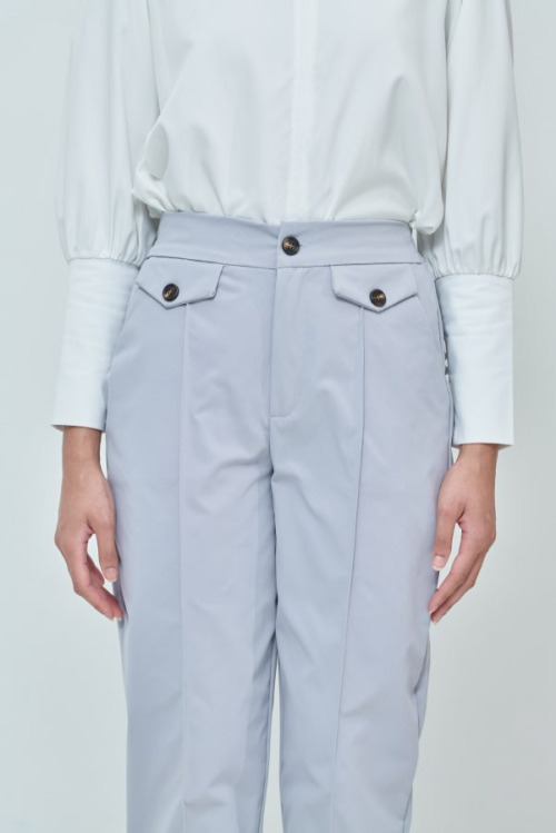 Daphne Light Grey Button Straight Pants