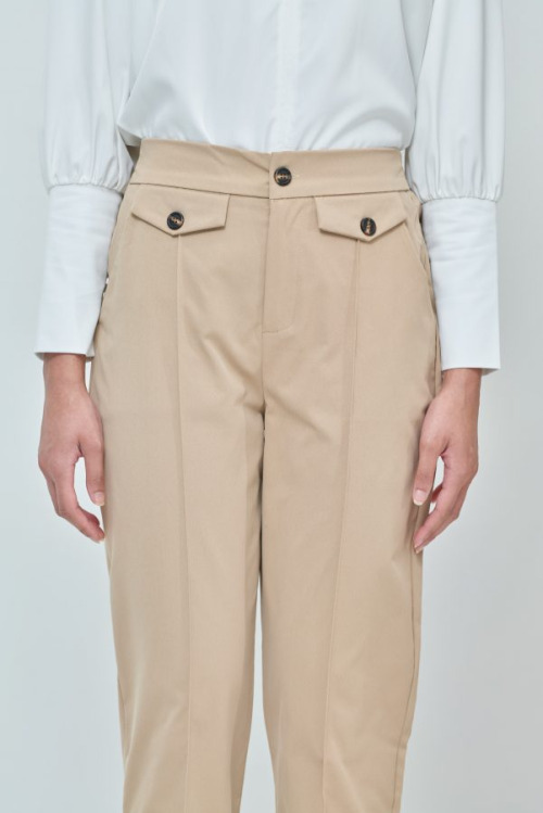 Daphne Beige Button Straight Pants