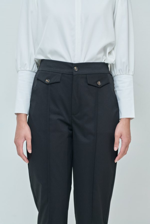 Daphne Black Button Straight Pants