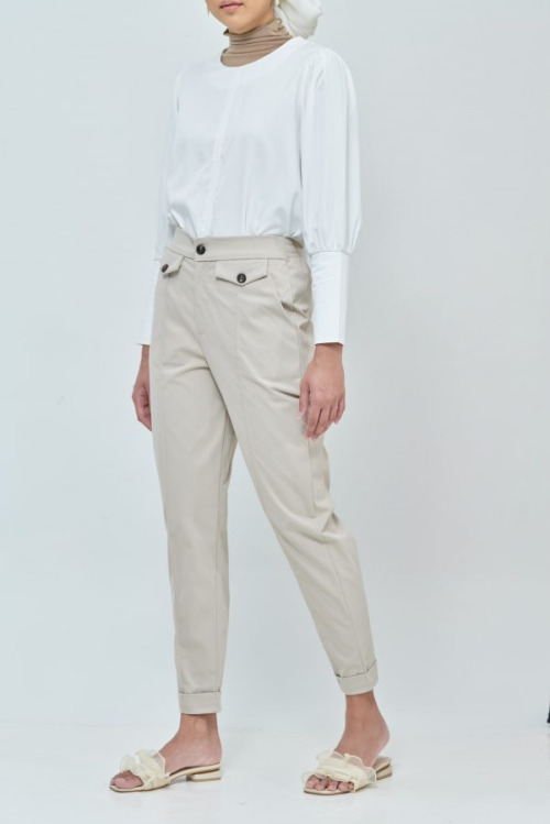 Daphne Light Beige Button Straight Pants
