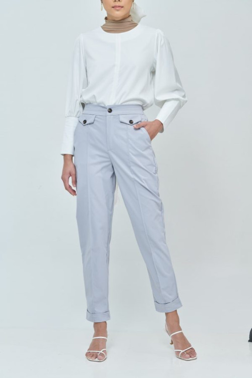 Daphne Light Grey Button Straight Pants