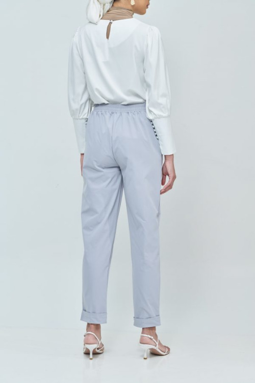 Daphne Light Grey Button Straight Pants