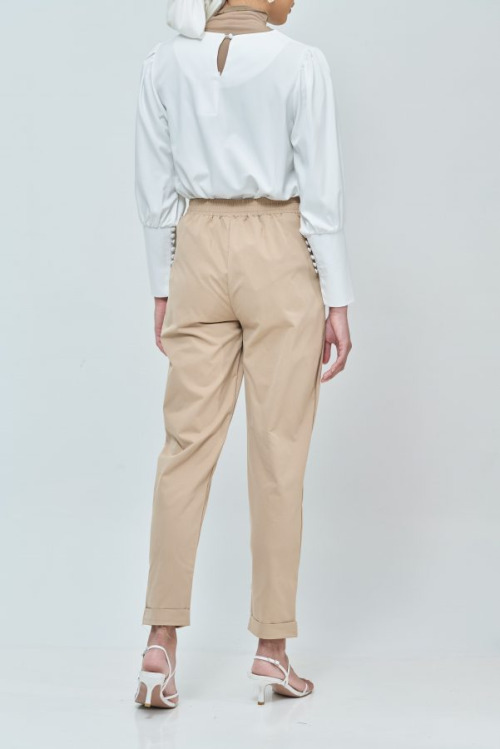 Daphne Beige Button Straight Pants
