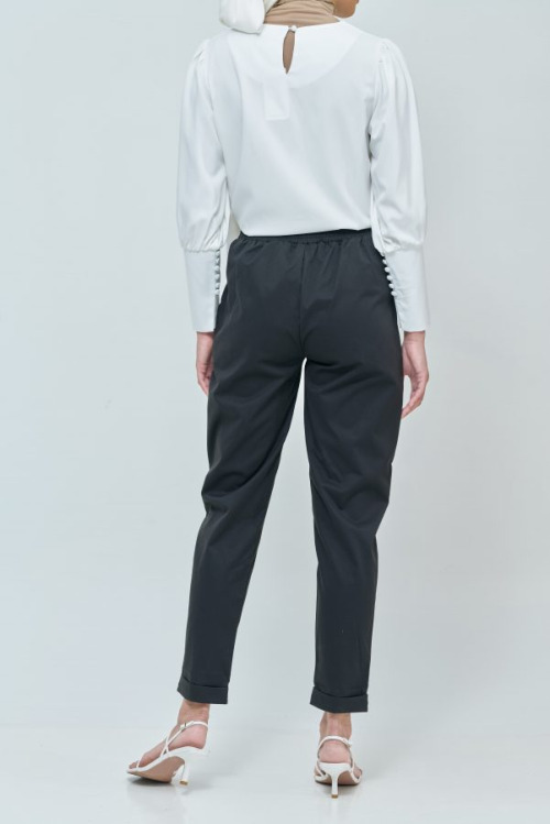 Daphne Black Button Straight Pants