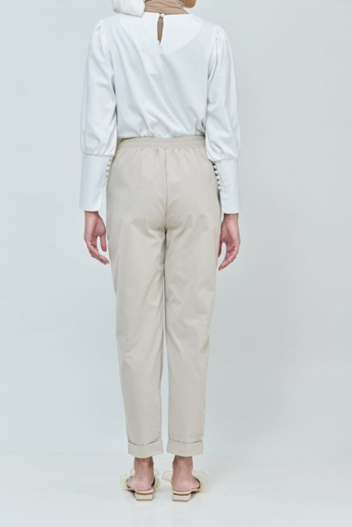Daphne Light Beige Button Straight Pants