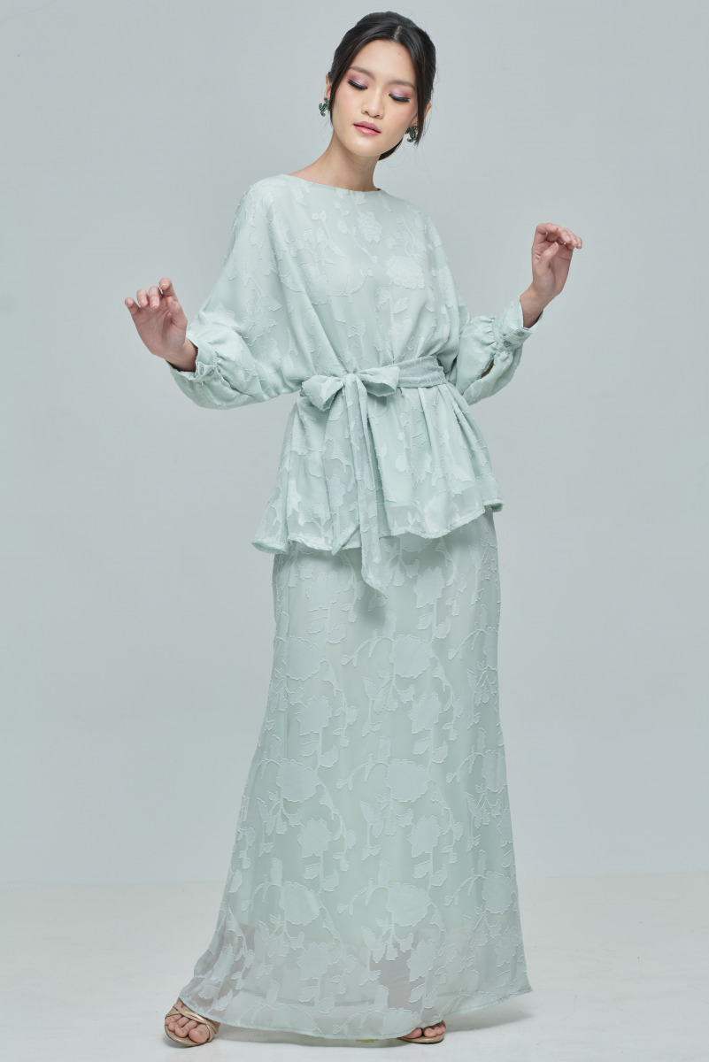 Green Dewi Lace Mini Kurung